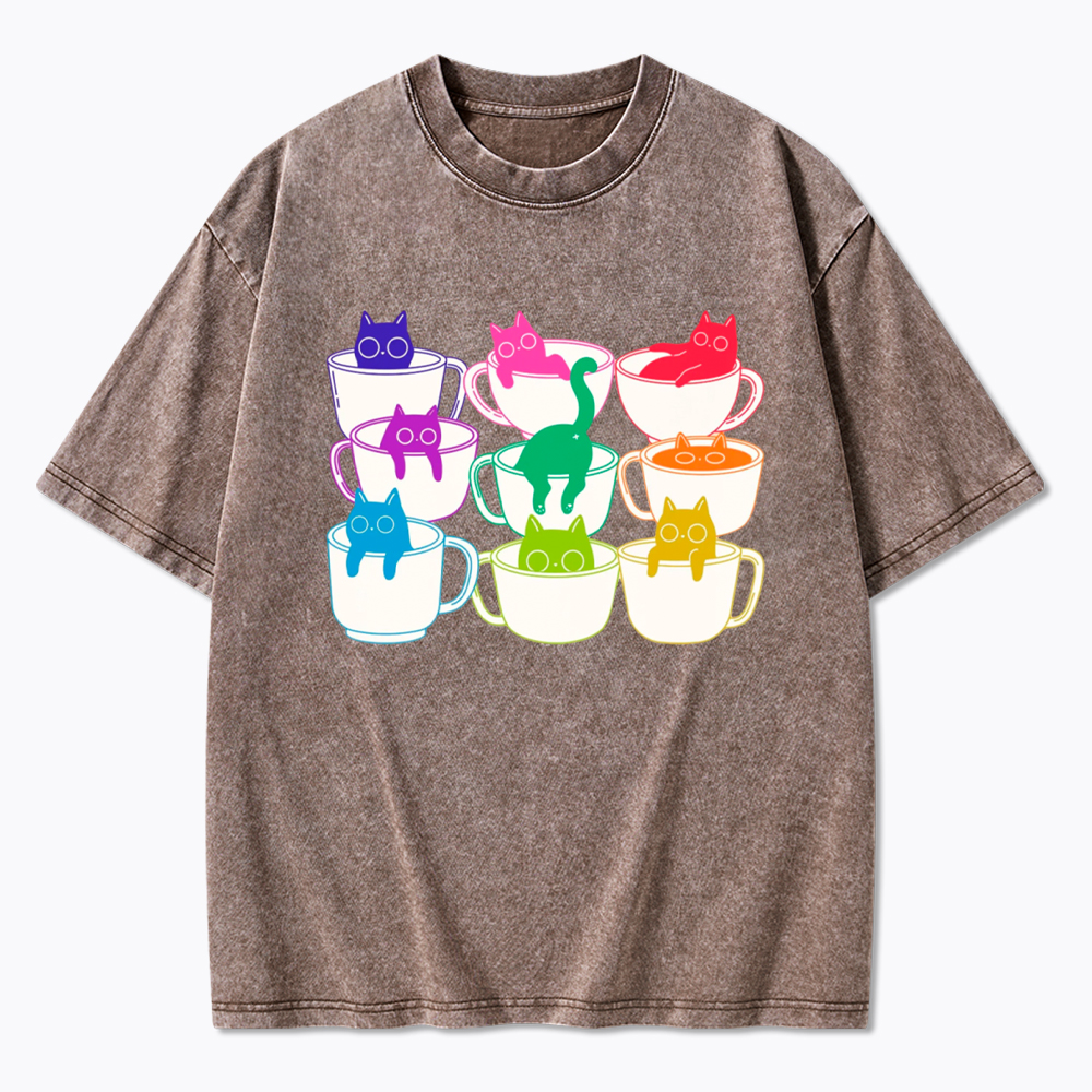 Cats and Coffee Subtle Pride Washed T-Shirt
