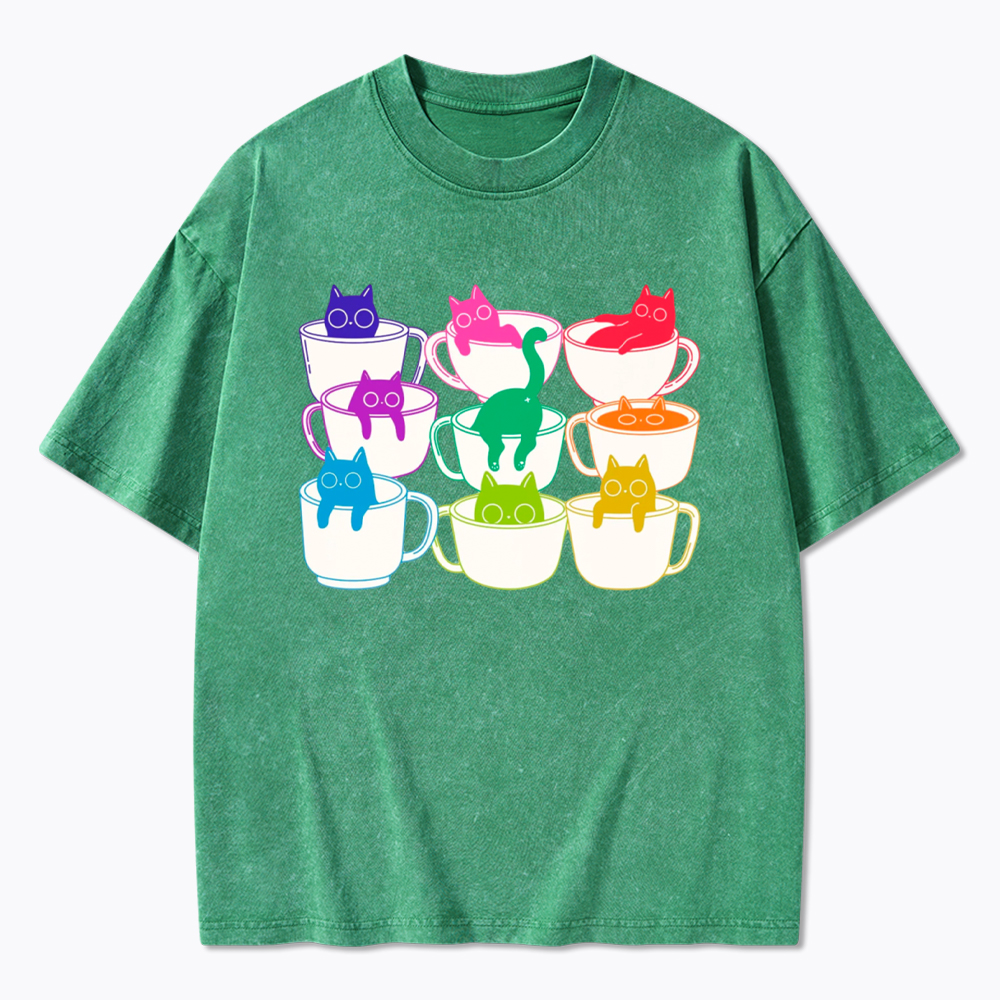 Cats and Coffee Subtle Pride Washed T-Shirt