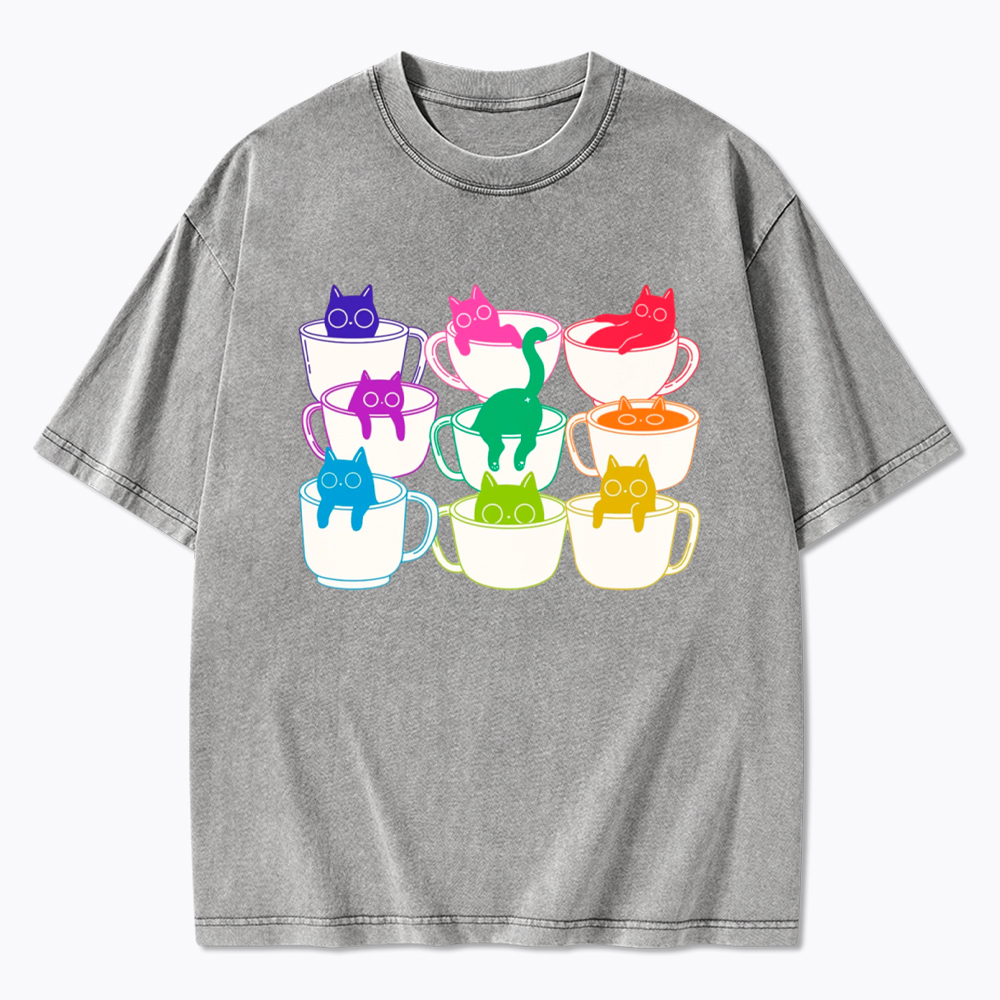 Cats and Coffee Subtle Pride Washed T-Shirt