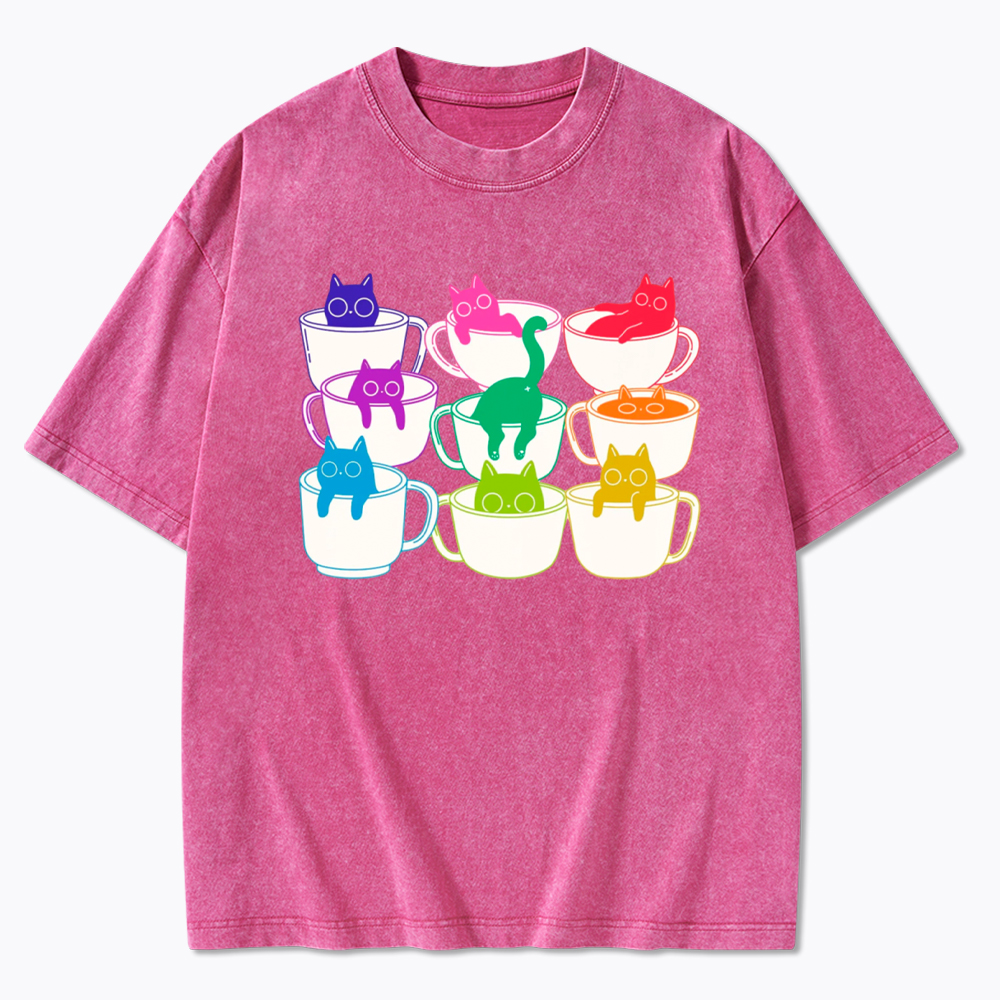 Cats and Coffee Subtle Pride Washed T-Shirt