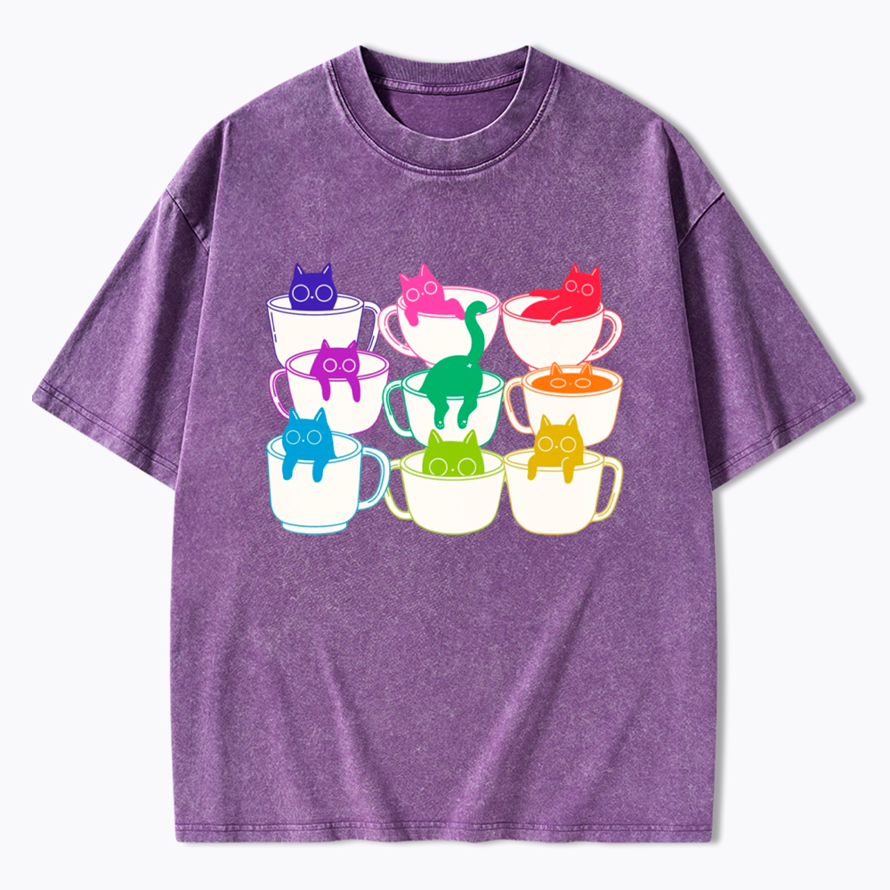 Cats and Coffee Subtle Pride Washed T-Shirt