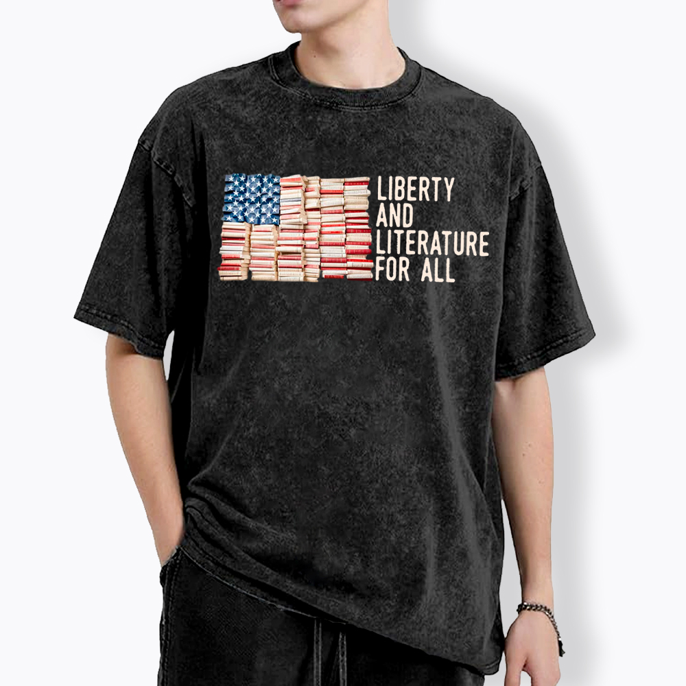 Liberty and Literature For All Washed T-Shirt