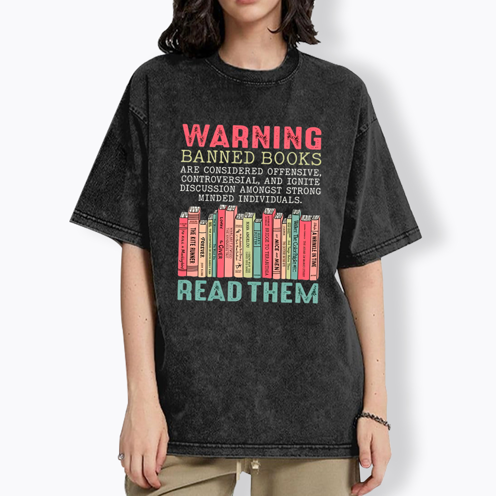 Warning Banned Books Washed T-Shirt