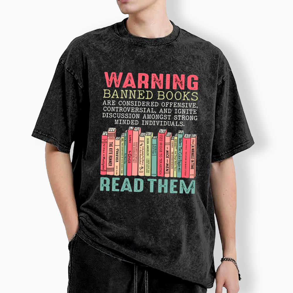 Warning Banned Books Washed T-Shirt
