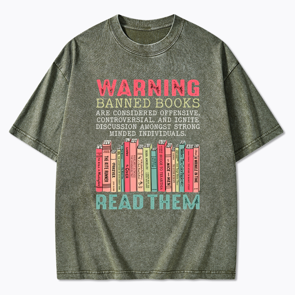 Warning Banned Books Washed T-Shirt