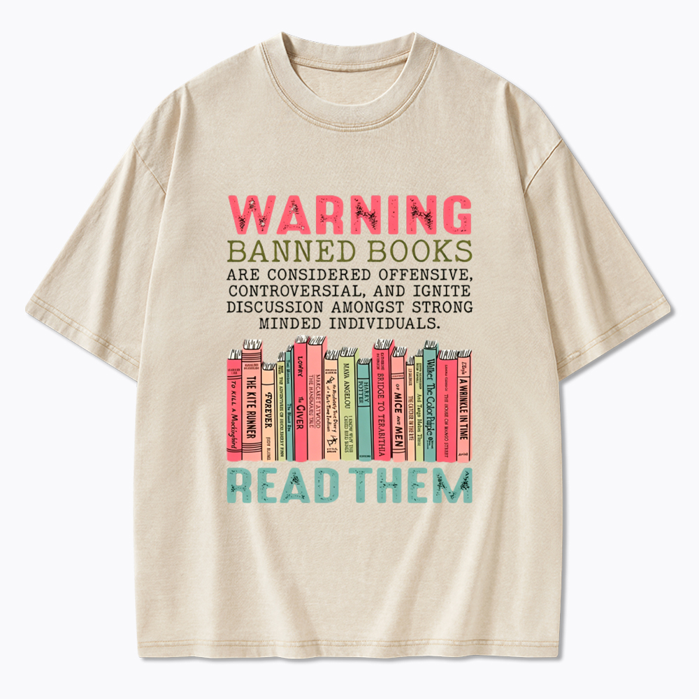 Warning Banned Books Washed T-Shirt