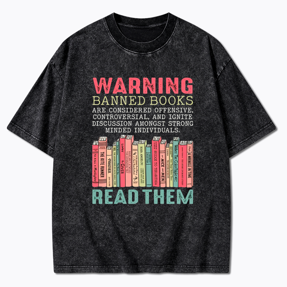 Warning Banned Books Washed T-Shirt