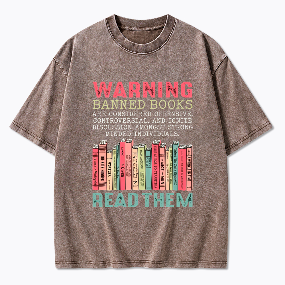 Warning Banned Books Washed T-Shirt