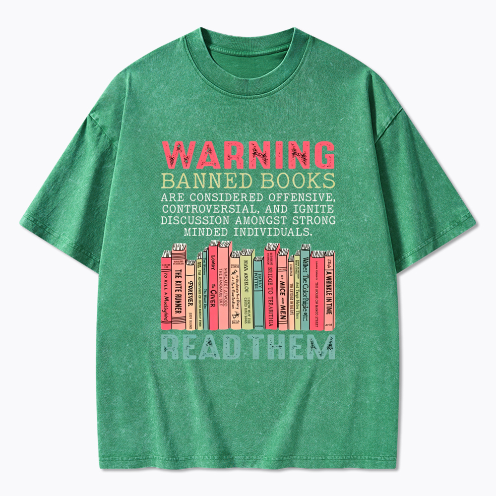 Warning Banned Books Washed T-Shirt
