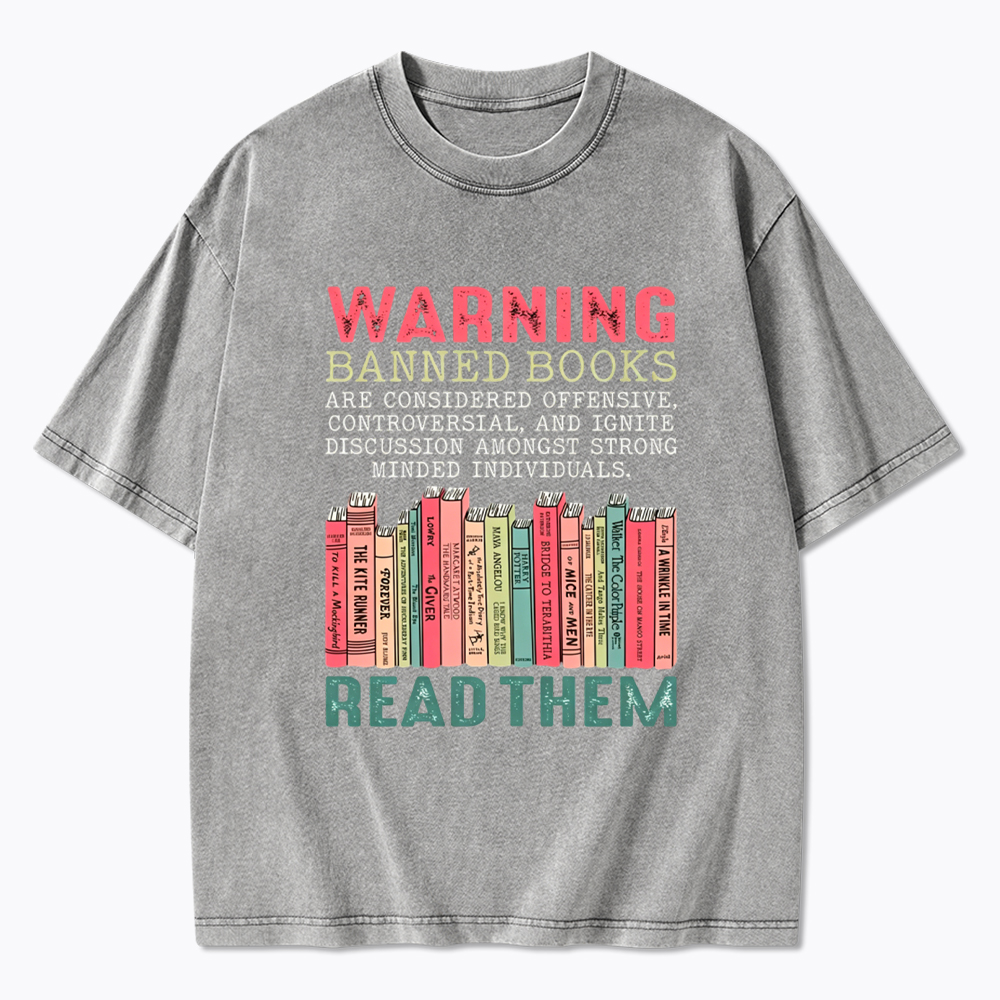 Warning Banned Books Washed T-Shirt