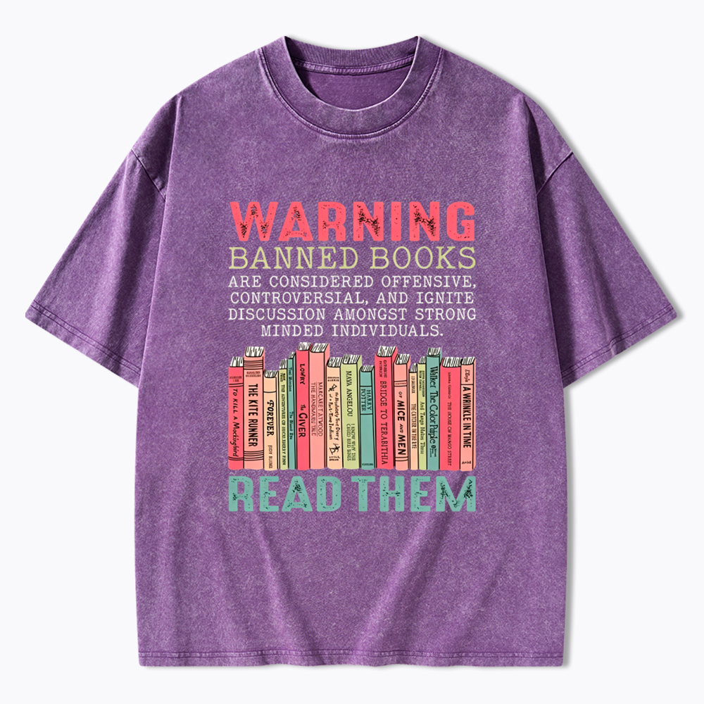Warning Banned Books Washed T-Shirt
