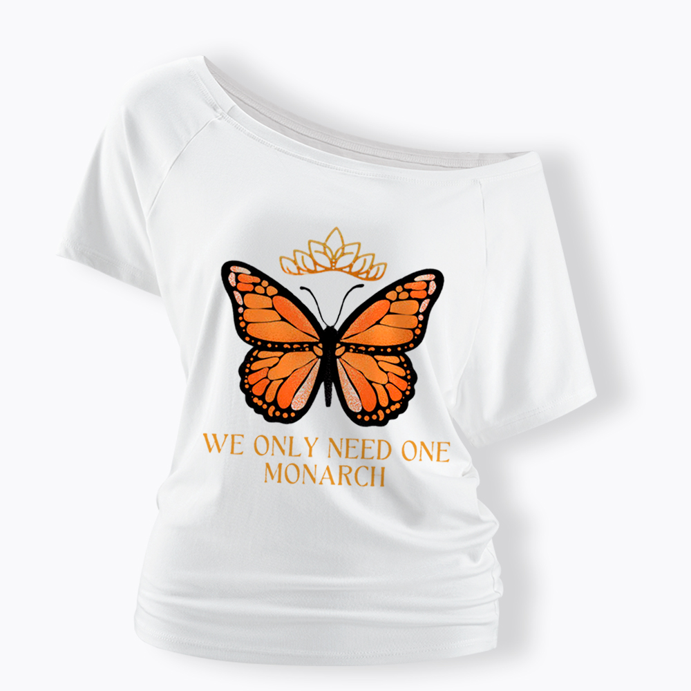 Monarch Butterfly No Kings Off Shoulder T-Shirt