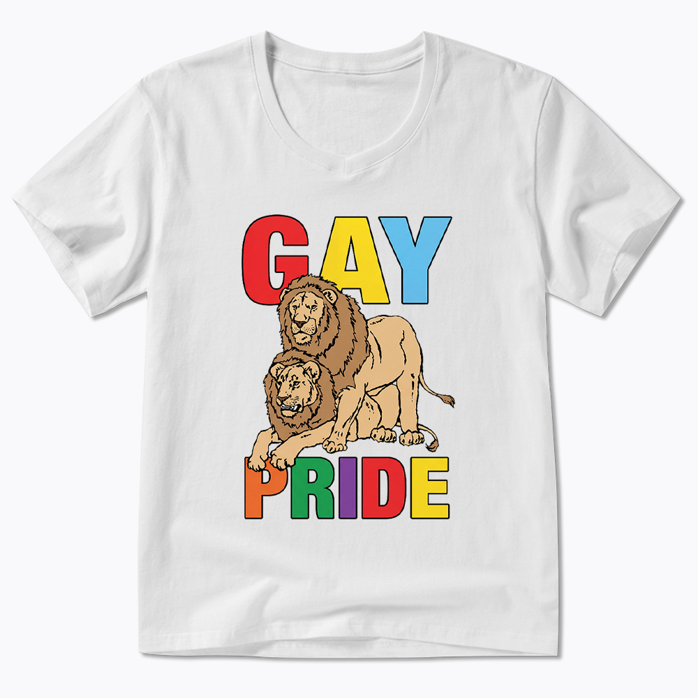 Funny Gay Pride Lion  V-Neck Classic T-Shirt