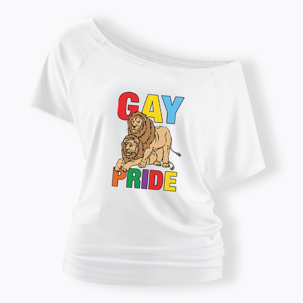 Funny Gay Pride Lion  Off Shoulder T-shirt