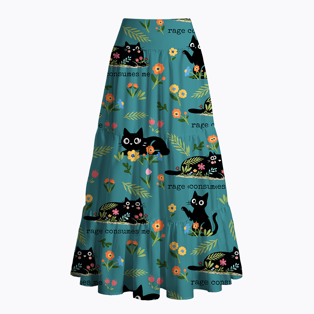 Rage Consumes Me Cat Maxi Skirt