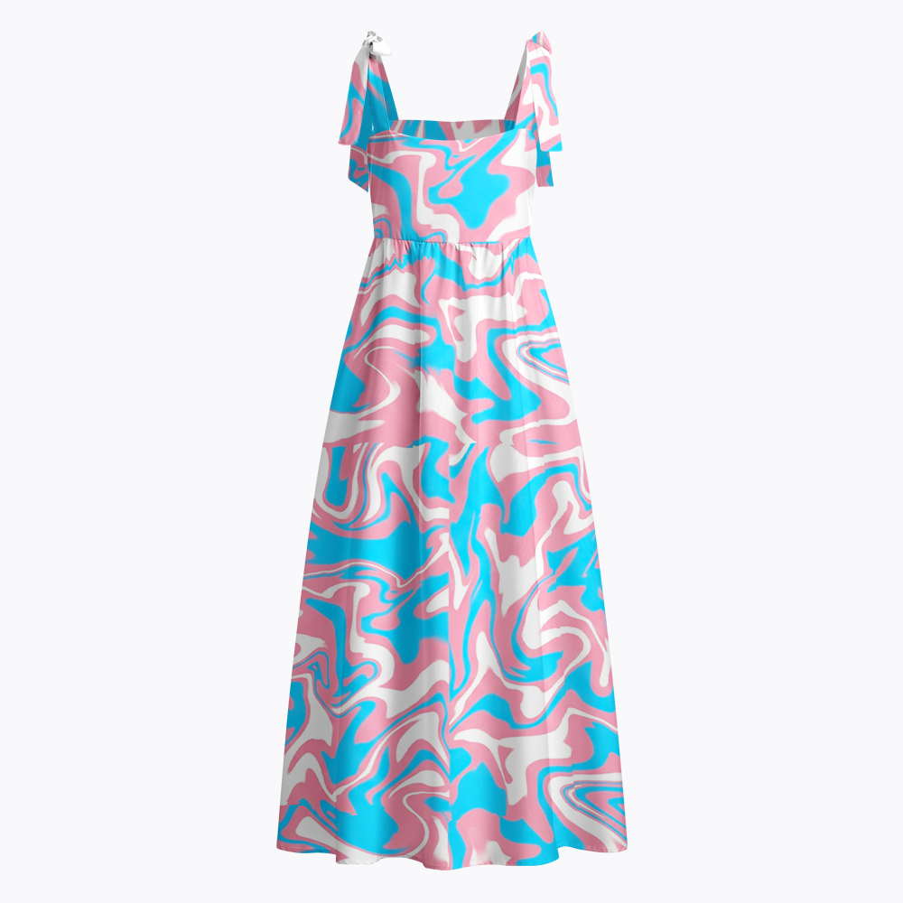 Trans Pride Flowy Summer Tie Shoulder Maxi Dress