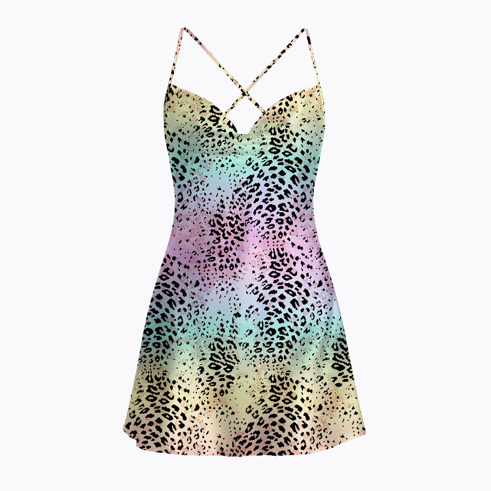 Pastel Rainbow Leopard Pride LGBTQ+ Satin Cross Back Mini Dresses