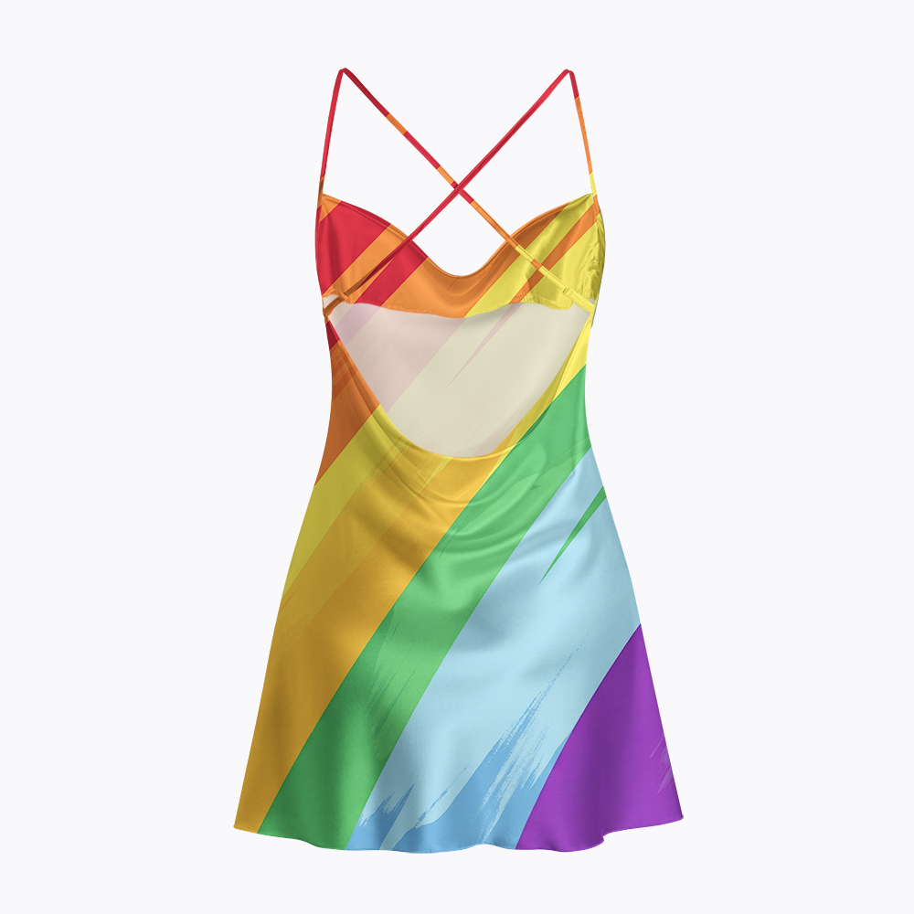 Inclusive Rainbow LGBTQ+ Pride Satin Cross Back Mini Dresses