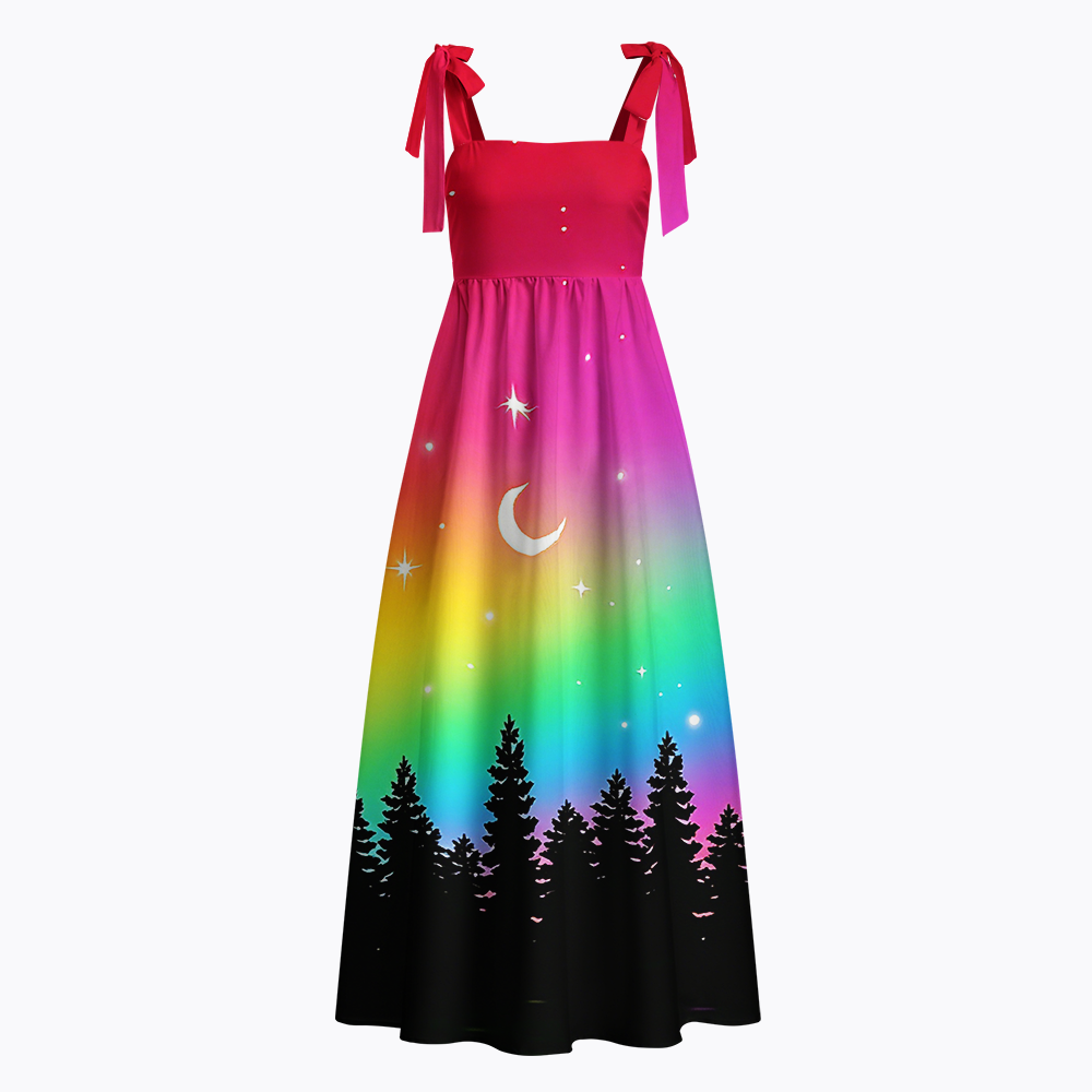  LGBTQ Pride Flag Aesthetic Tie Shoulder Maxi Dress