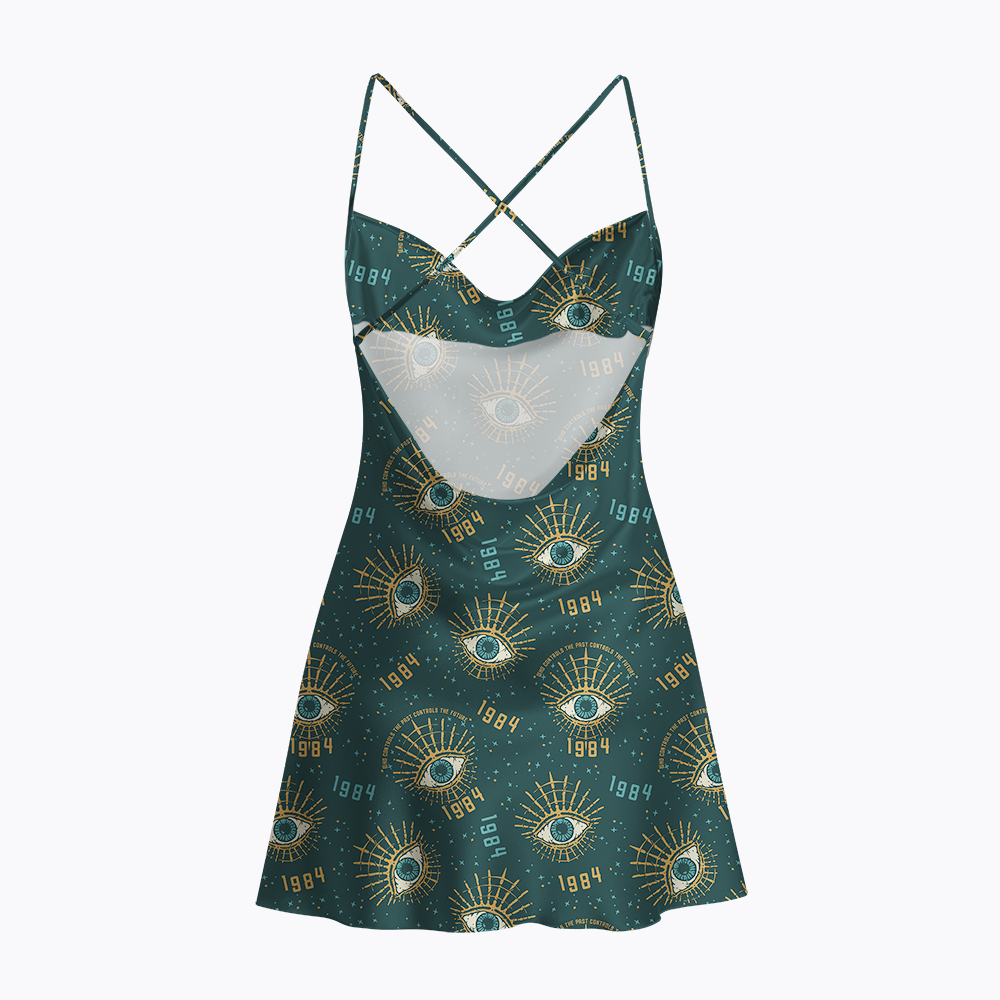 George Orwell Control The Future  Satin Cross Back Mini Dresses