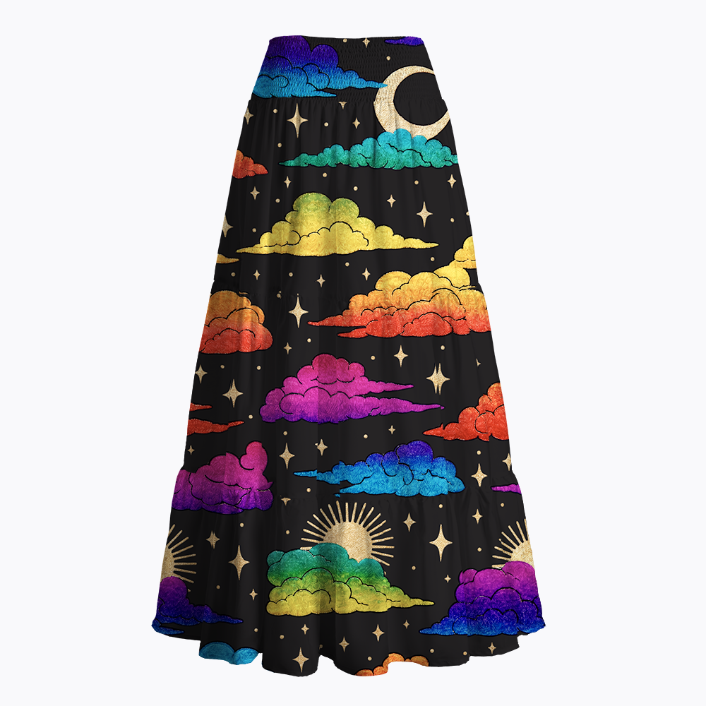 LGBTQ Rainbow Cloud Moon Star Night Sky Maxi Skirt