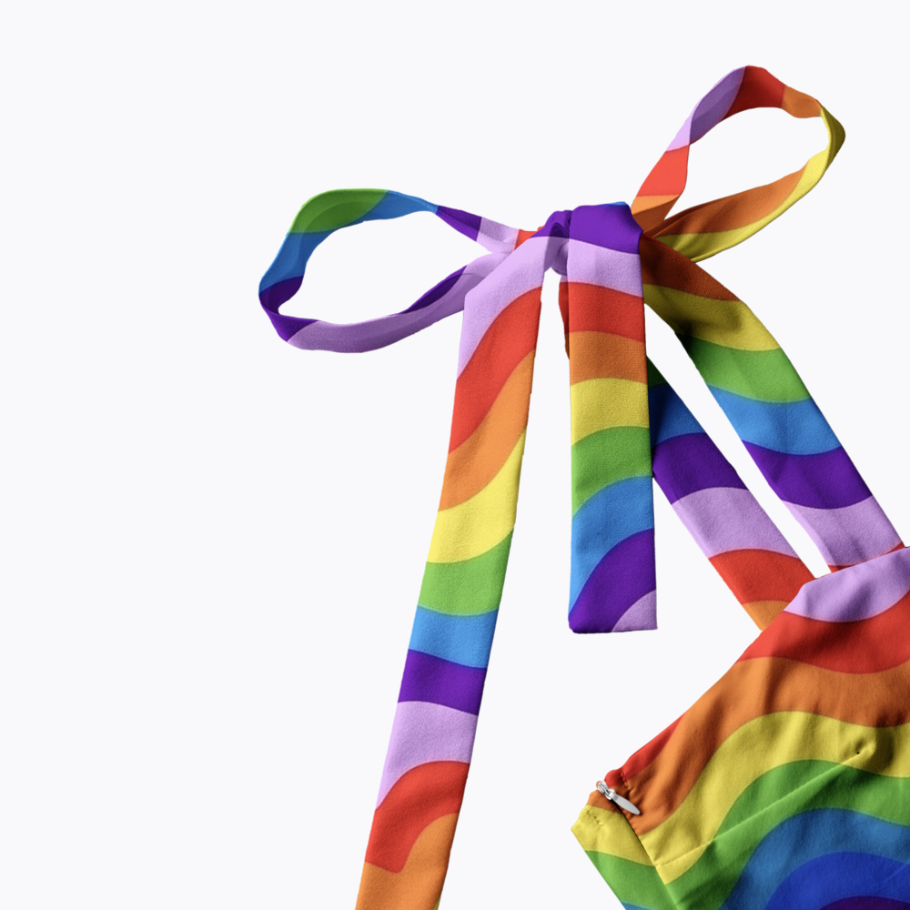 Rainbow Wave Tie Shoulder Maxi Dress
