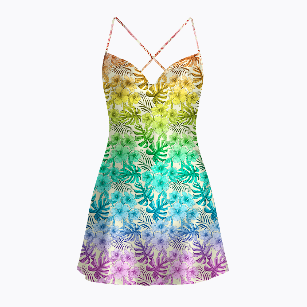 Tropical Floral Pride Month LGBTQ Satin Cross Back Mini Dresses