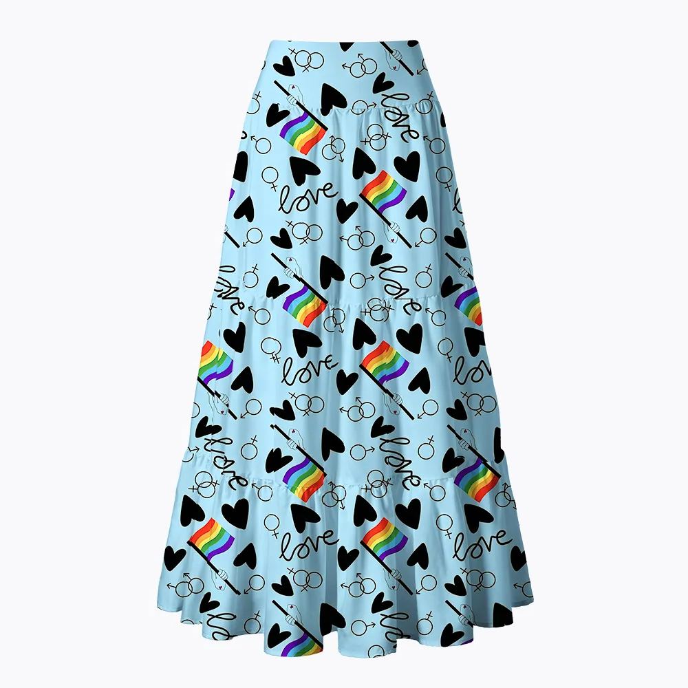 Rainbow Flag & Heart LGBTQ+ Maxi Skirt