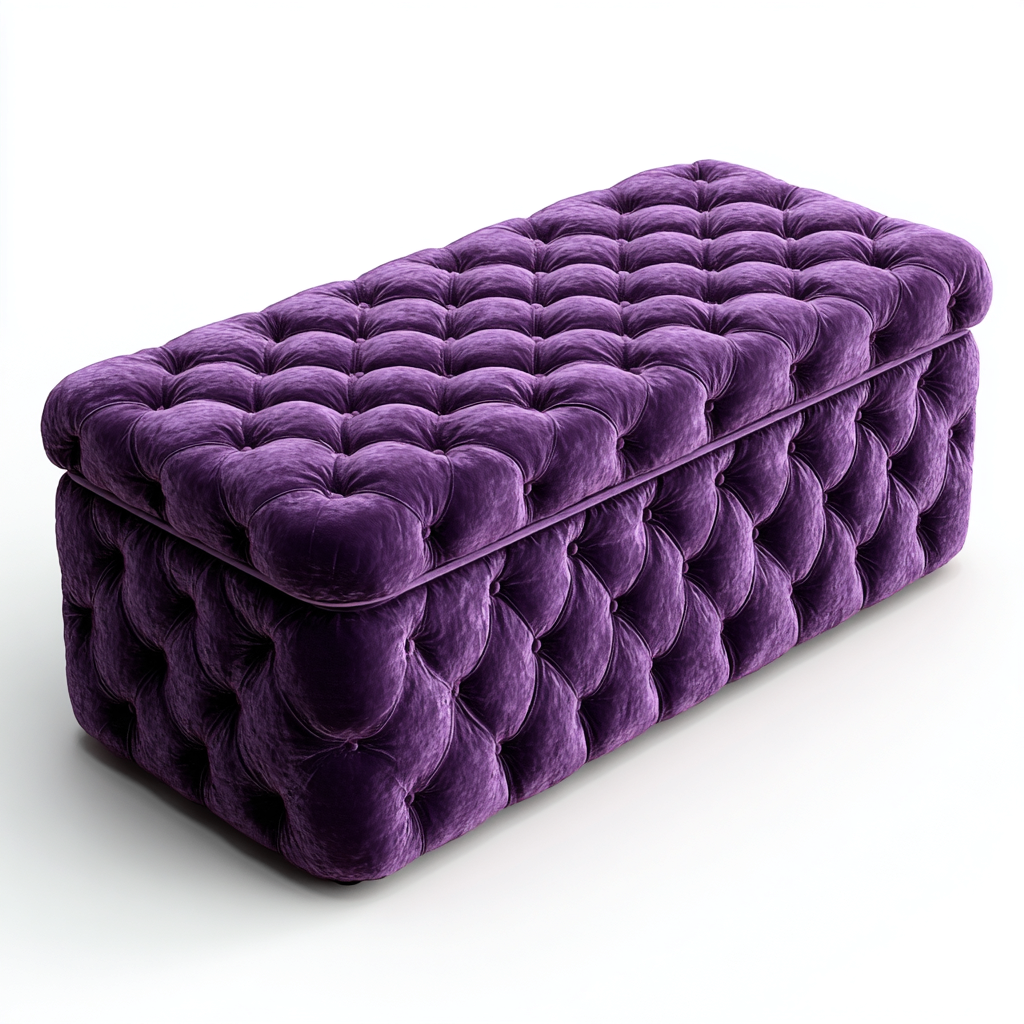 Banc de lit velours capitonné 110x40x45 cm – violet – design classique-Dengetmart
