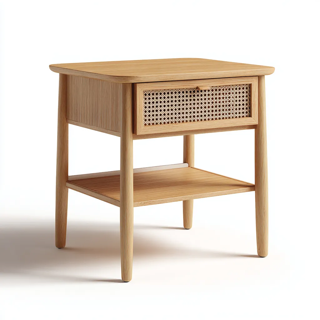 Table de chevet Bois/Rotin 45x35 cm – Naturel – Style scandinave-Dengetmart