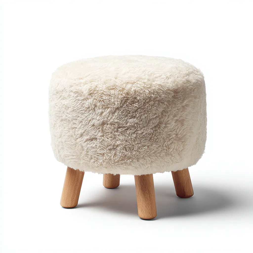 Pouf Polyester/Bois 38x38x42 cm – Blanc – Style moderne-Dengetmart