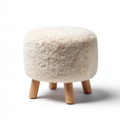 Pouf Polyester/Bois 38x38x42 cm – Blanc – Style moderne-Dengetmart