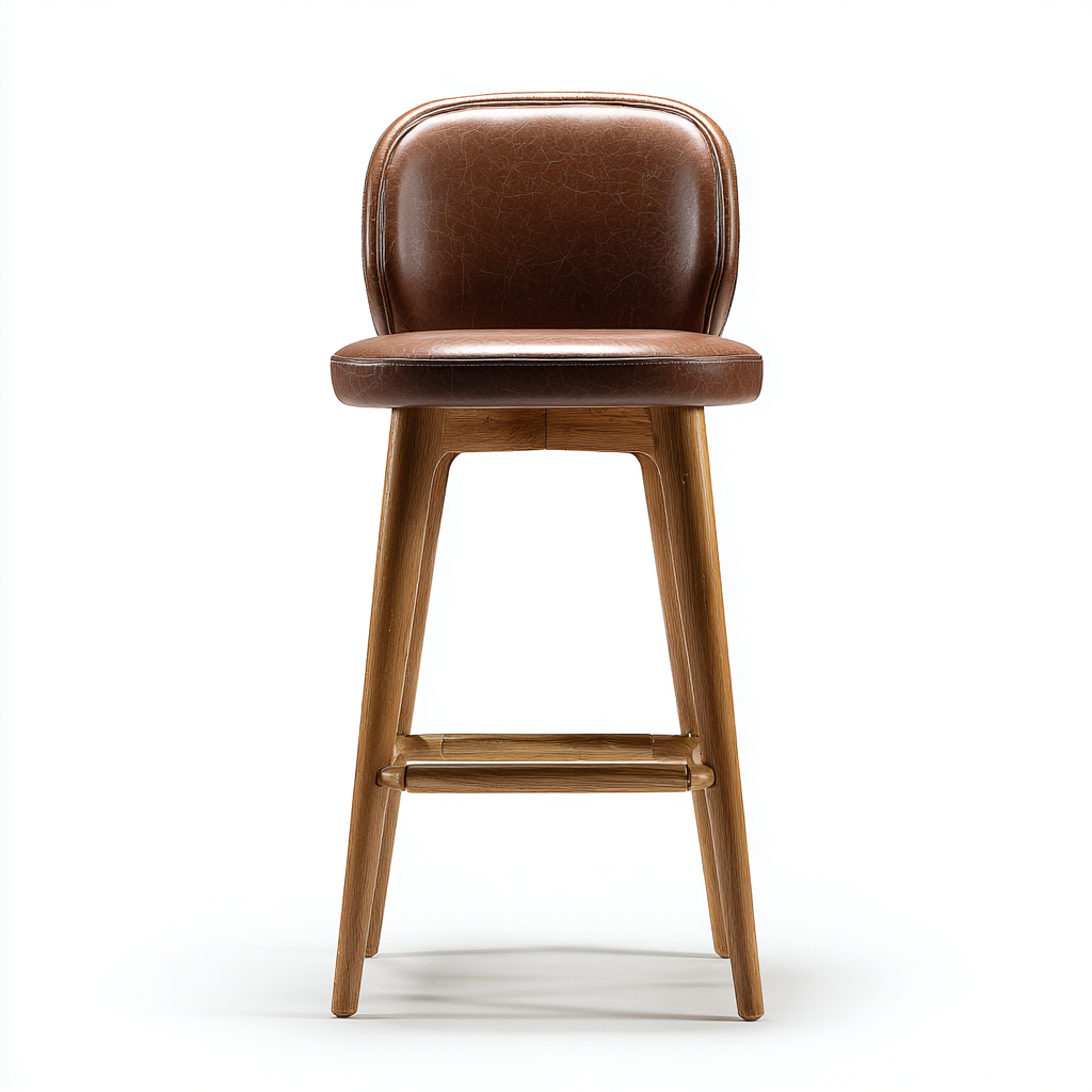 Tabouret de bar Bois/Similicuir 44x44x100 cm – Marron/Chêne – Style classique-Dengetmart