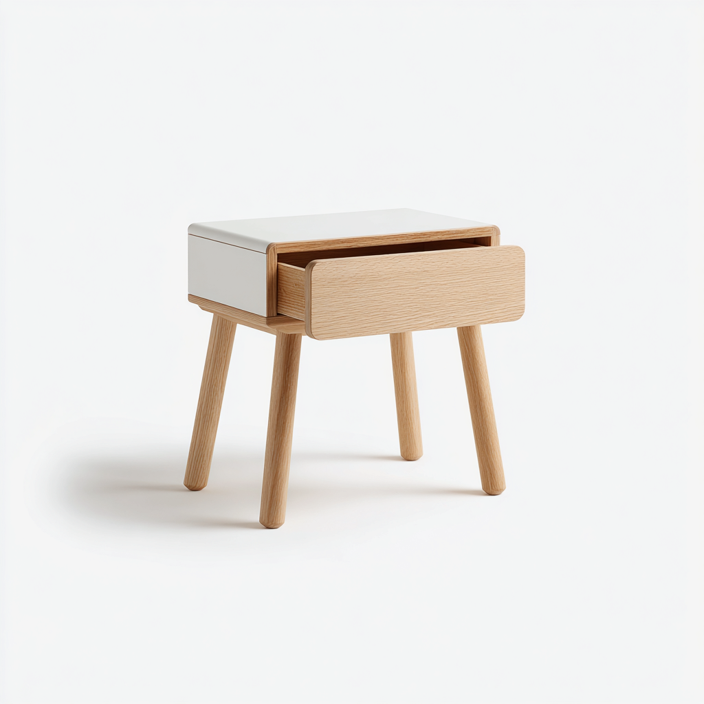 Table de chevet bois 40×30×45 cm – blanc/bois naturel – design moderne-Dengetmart