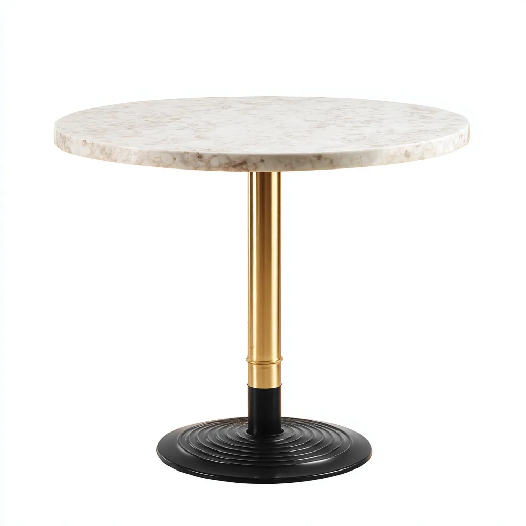 Table à manger Marbre/Métal 90x90x75 cm – Blanc/Or/Noir – Design moderne-Dengetmart