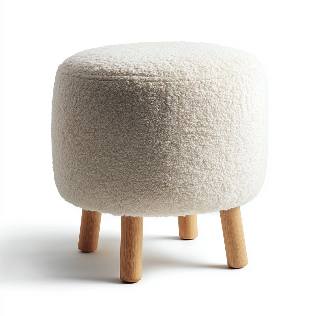 Pouf Polyester/Bois 40x40x45 cm – Blanc – Style moderne-Dengetmart