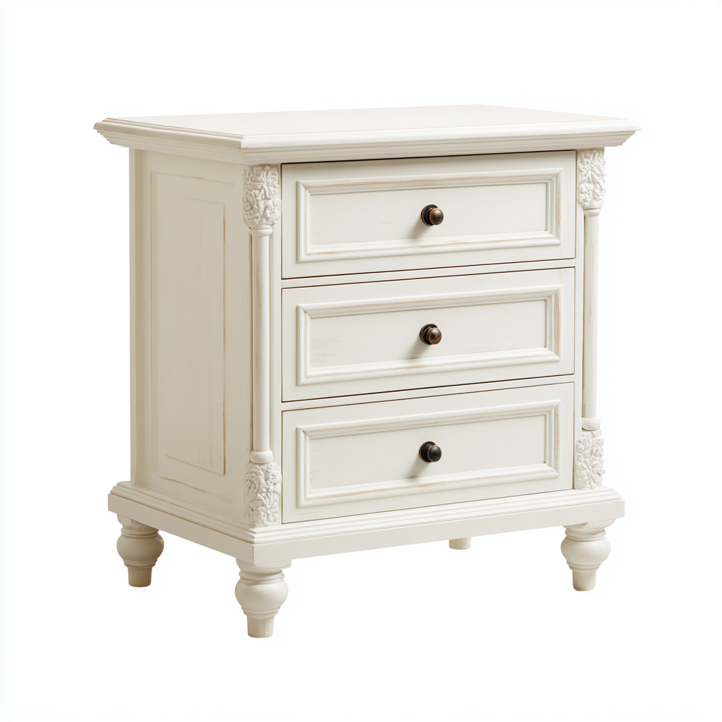 Table de chevet bois 48×38×65 cm – blanc – style classique-Dengetmart