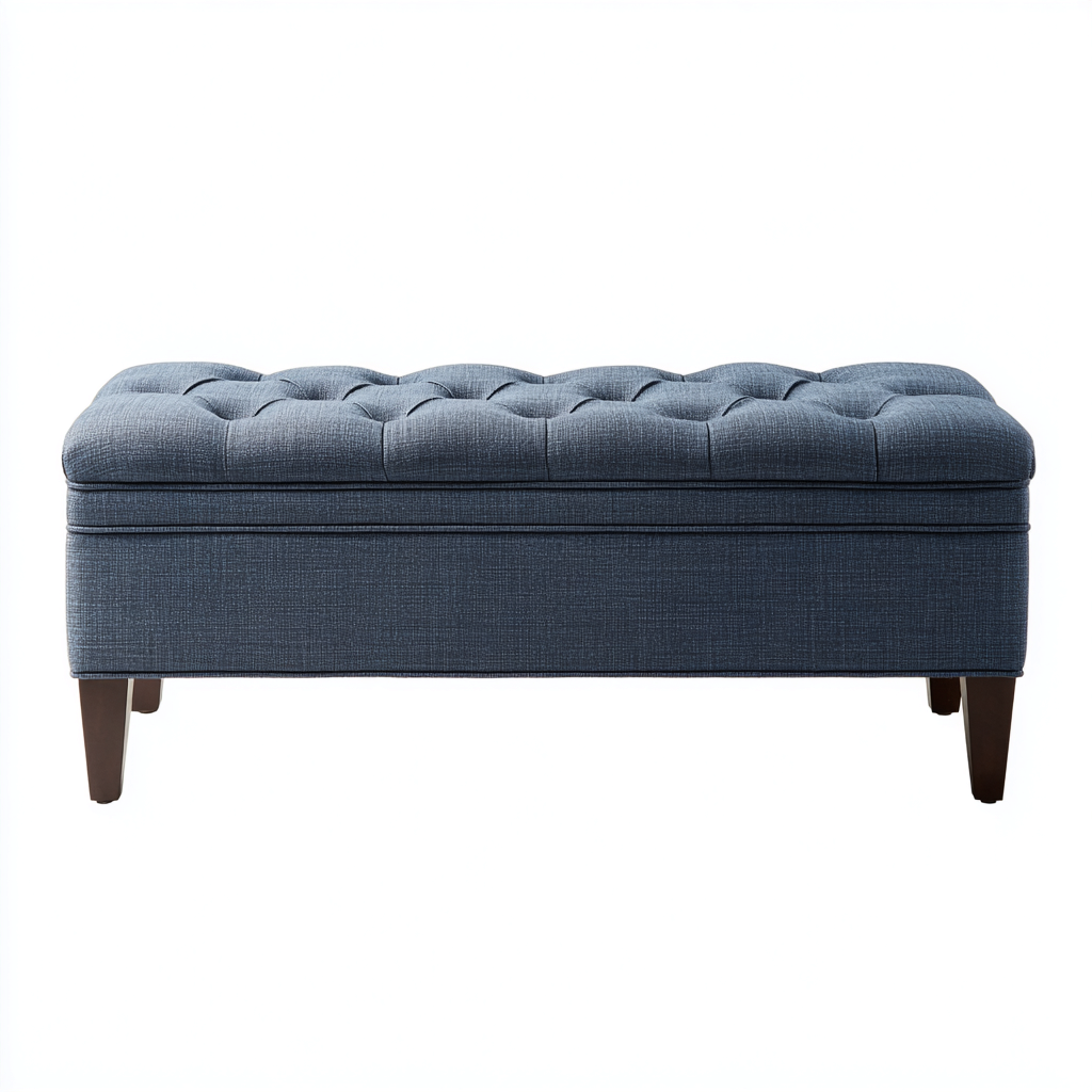 Banc de lit tissu capitonné 110x40x45 cm – bleu – design classique-Dengetmart