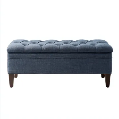 Banc de lit tissu capitonné 110x40x45 cm – bleu – design classique-Dengetmart