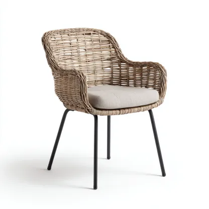 Chaise de jardin rotin synthétique 55×58×85 cm – beige – adapté à l’extérieur – style naturel-Dengetmart