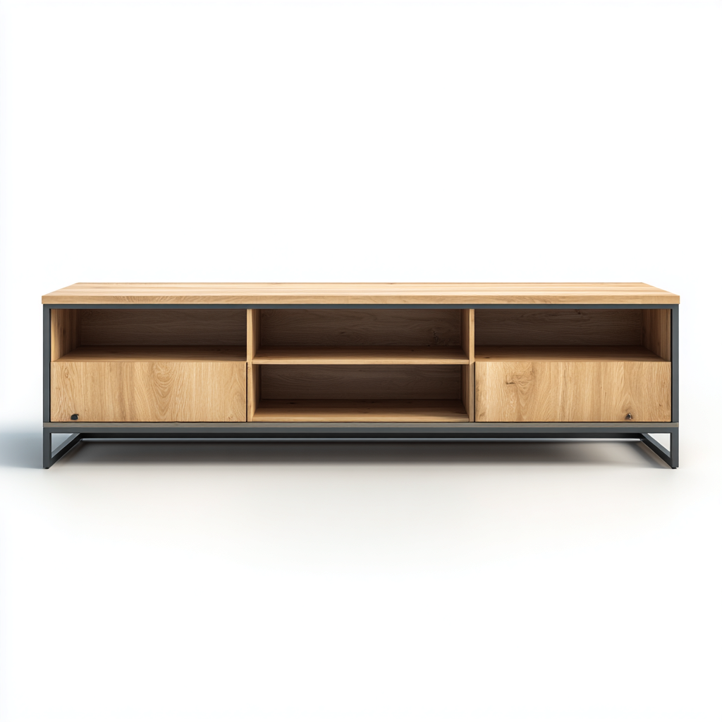 Meuble TV Bois/Métal 150x40x55 cm – Chêne/Noir – Design industriel-Dengetmart