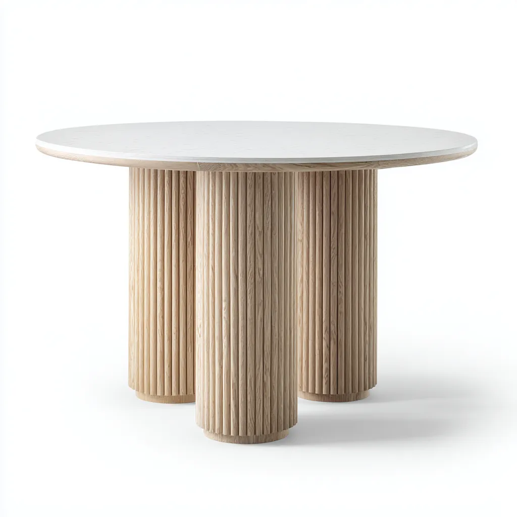 Table à manger Bois/Composite 140x140x75 cm – Blanc/Bois clair – Design contemporain-Dengetmart