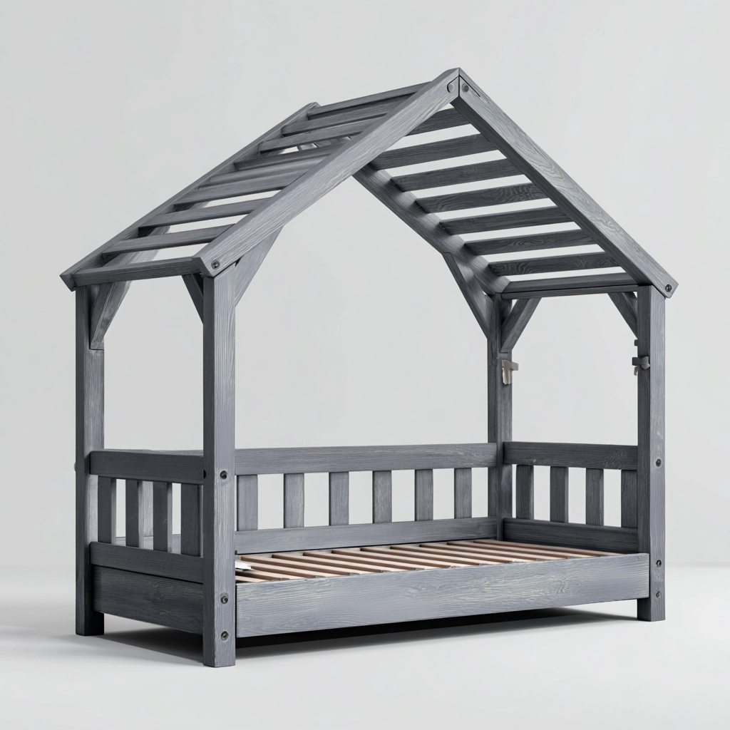 Lit enfant bois 200×100×160 cm – gris – style cabane-Dengetmart