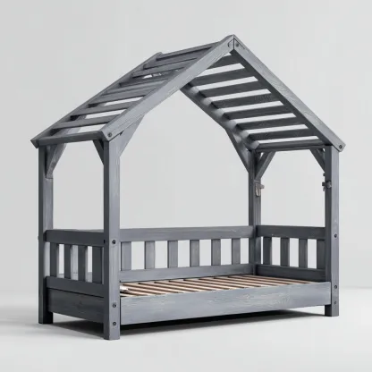 Lit enfant bois 200×100×160 cm – gris – style cabane-Dengetmart