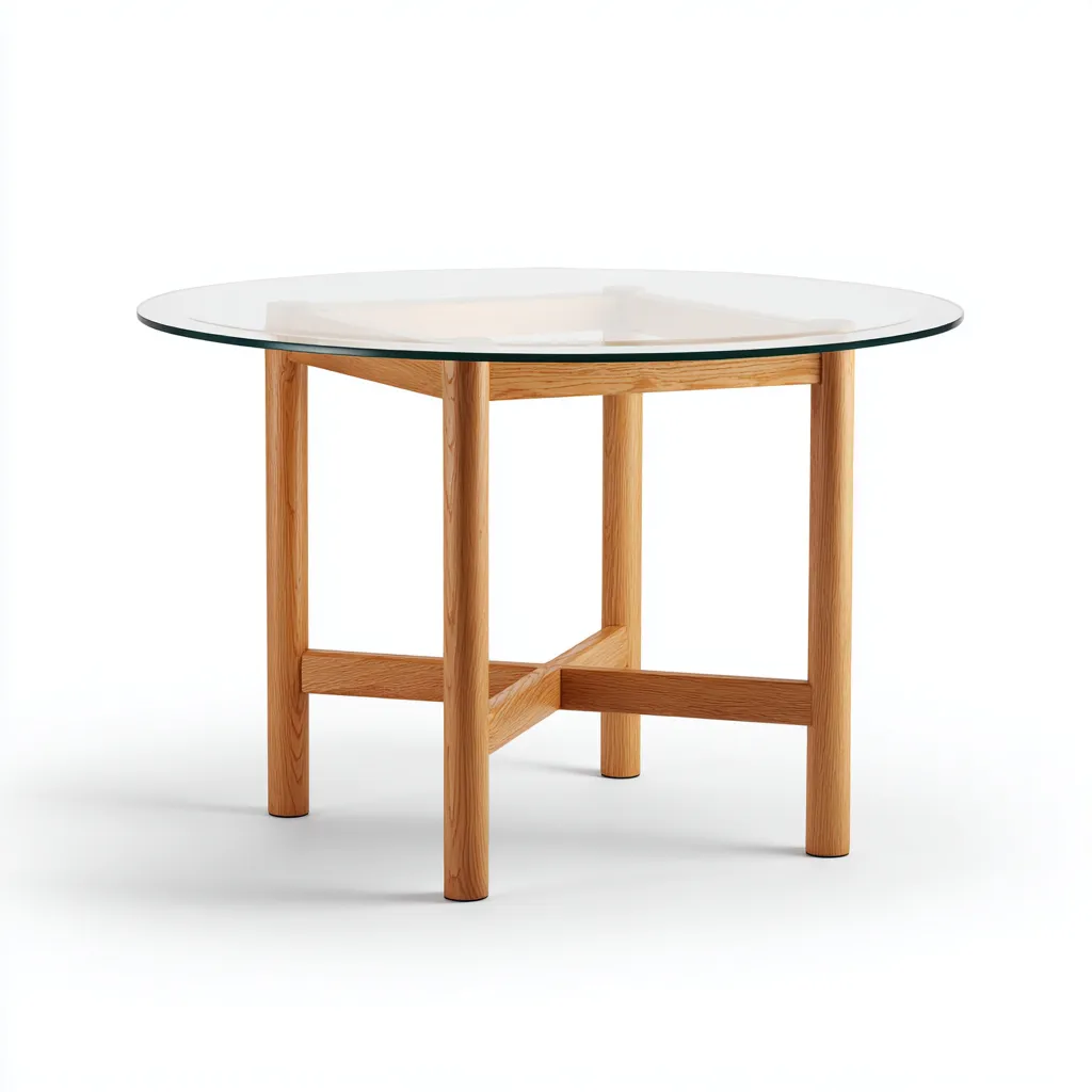 Table à manger Verre/Bois 120x120x75 cm – Transparent/Chêne clair – Style moderne-Dengetmart
