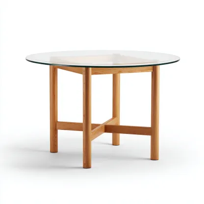 Table à manger Verre/Bois 120x120x75 cm – Transparent/Chêne clair – Style moderne-Dengetmart
