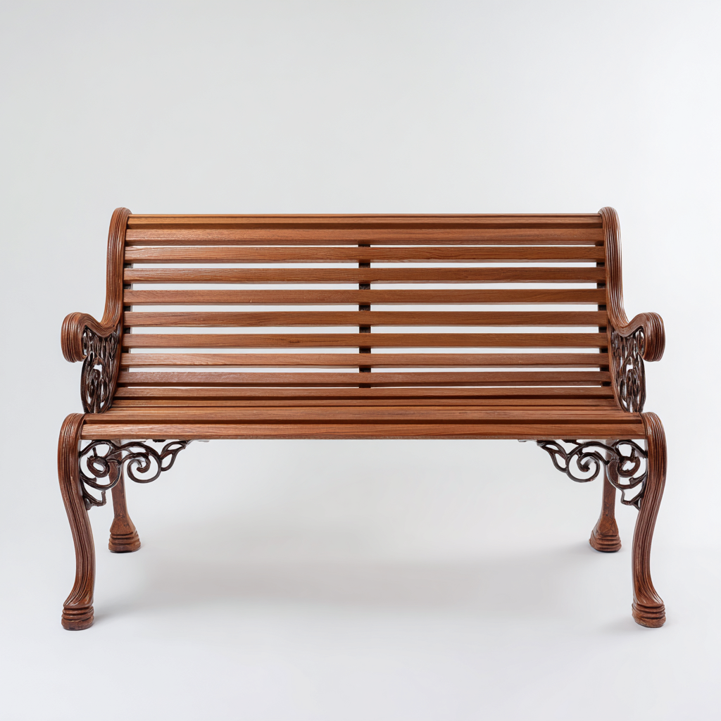 Banc de jardin Bois/Metal 120x55 cm – Marron – Style classique-Dengetmart