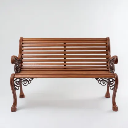 Banc de jardin Bois/Metal 120x55 cm – Marron – Style classique-Dengetmart