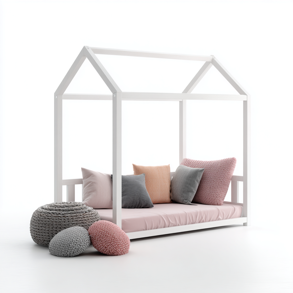 Lit enfant bois 190x90 cm – blanc – design maisonnette-Dengetmart