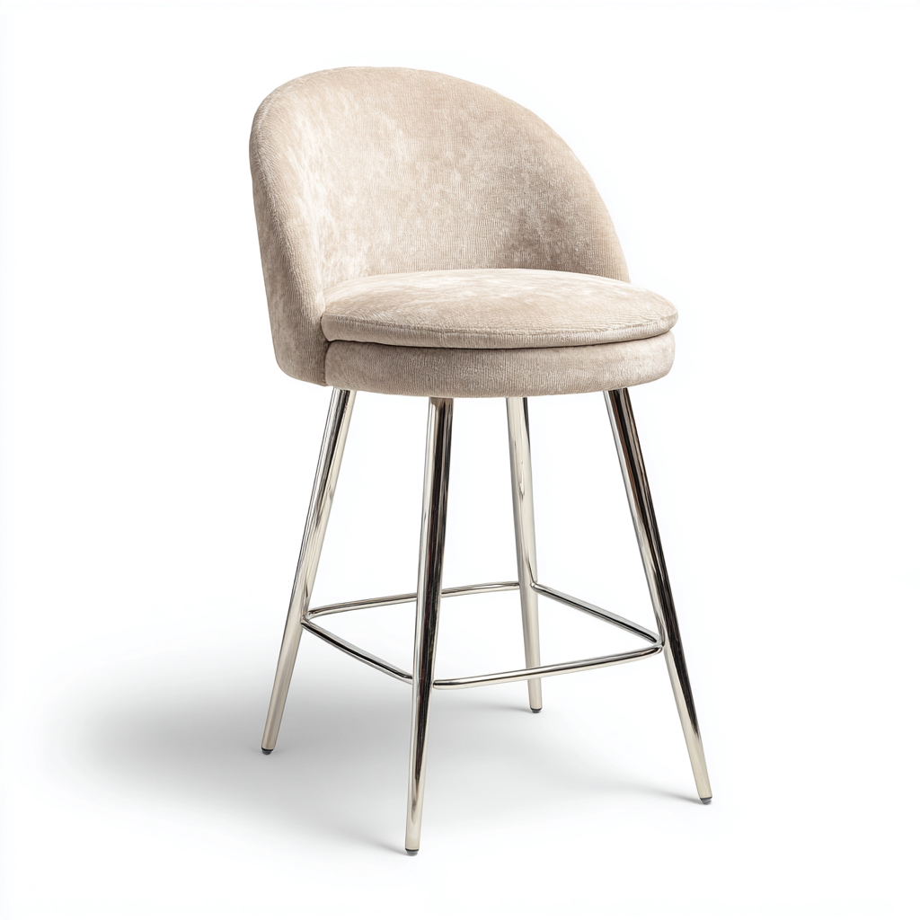Tabouret de bar Tissu/Métal 45x45x100 cm – Beige/Chrome – Style contemporain-Dengetmart